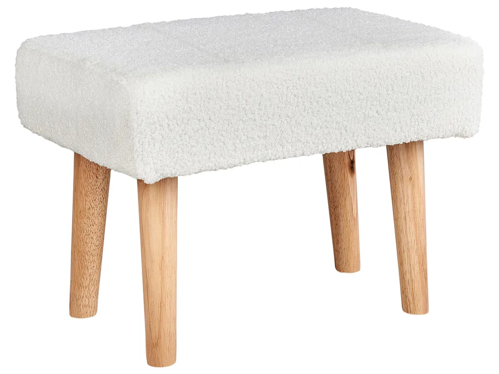 Pouf bouclette blanc repose-pieds design scandinave avec pieds bois