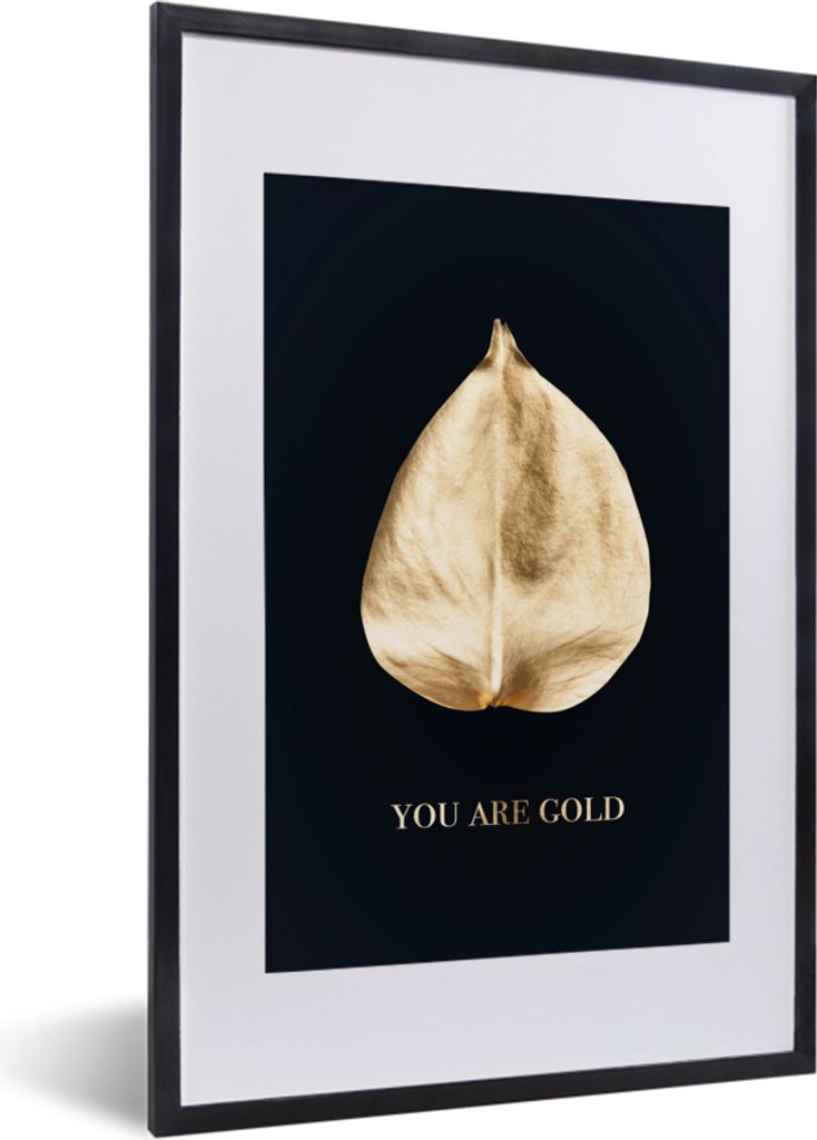 MuchoWow MuchoWow Gerahmtes Poster Zitat - Blatt - Gold 40x60 cm - Poster mit zchwarzem Bilderrahmen - Poster in Rahmen
