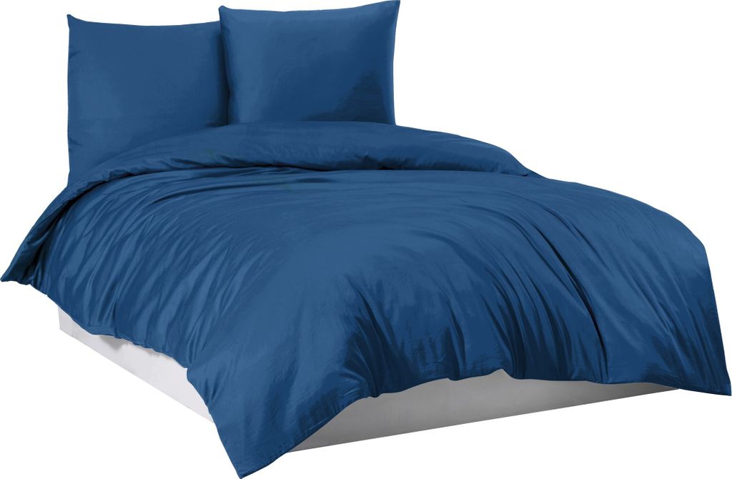 Bettwäsche Bettgarnitur Bettbezug Baumwolle 135x200 155x220 200x200 200x220, Größe:200 x 200 cm, Design Bettwäsche:Blau Uni