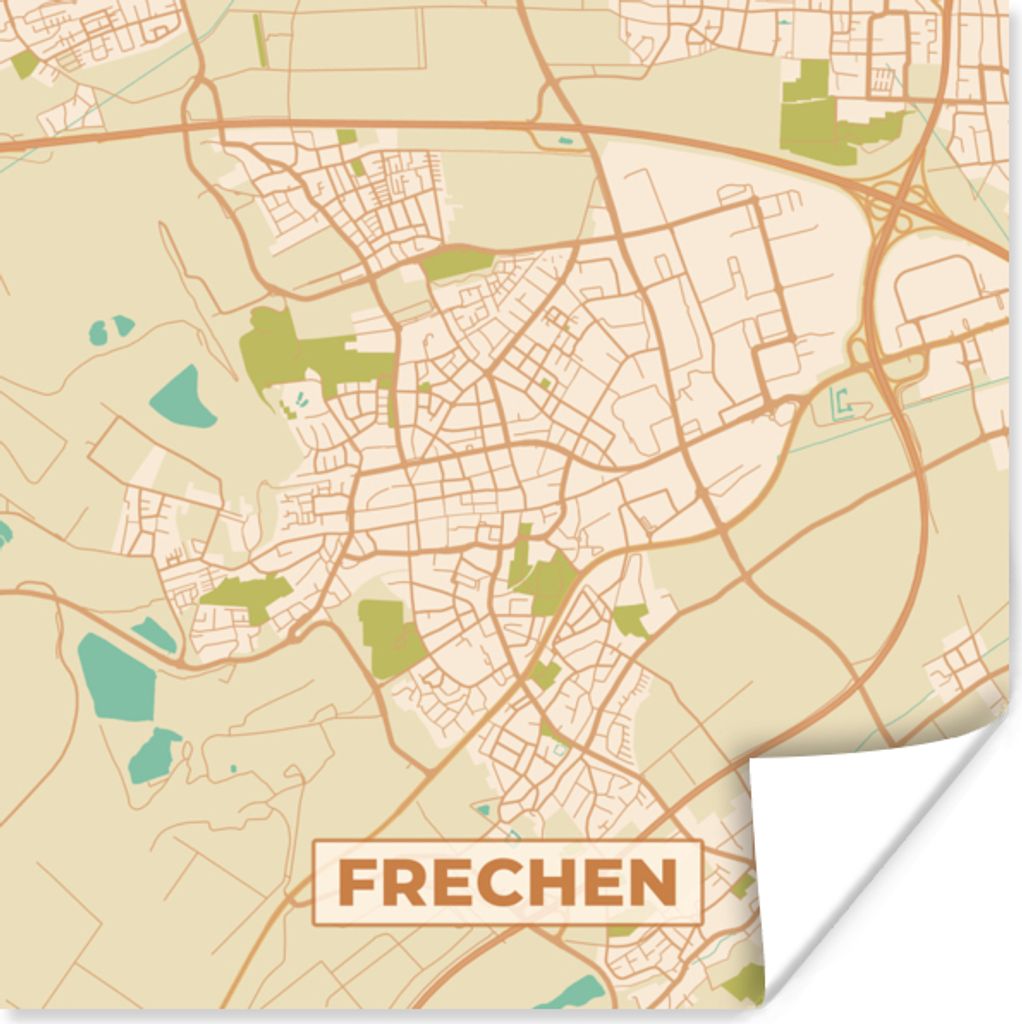 MuchoWow Poster Frechen - Karte - Vintage - Stadtplan 50x50 cm - Wohnzimmerdekoration