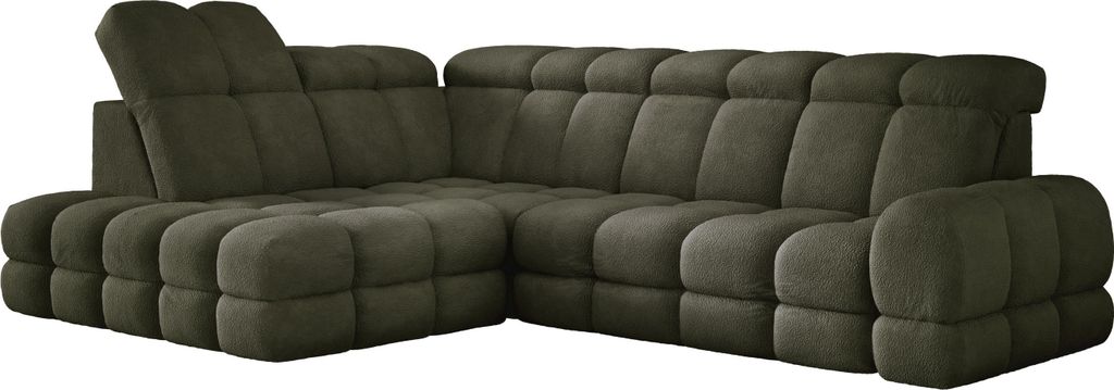 DomoHome Ecksofa Tollo Grün Anthology-Stoff Linke Seite 302x217x105 cm, L-Form Sofa mit Schlaffunktion, Bettkasten 120x85x17 cm, Elektrisch Verste...