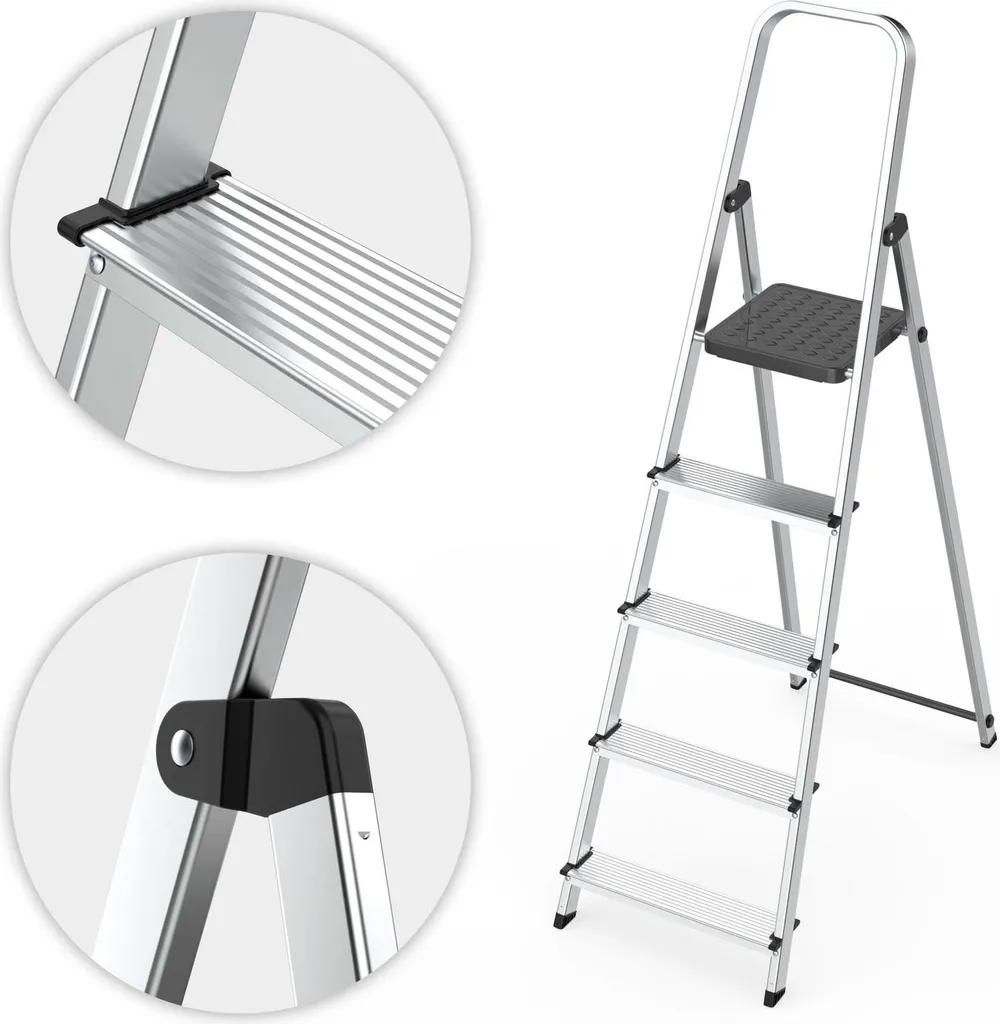 Escabeau 5 marches en aluminium pliable et stable pour la maison