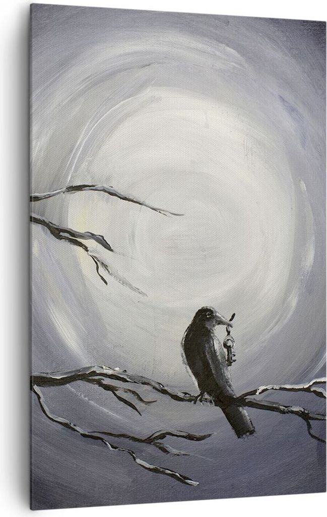 Bild auf Leinwand - Leinwandbild - Einteilig - Vogel Baum modern - 80x120cm - Wand Bild - Wanddeko - Wandbilder - Leinwanddruck - Wanddekoration - ...