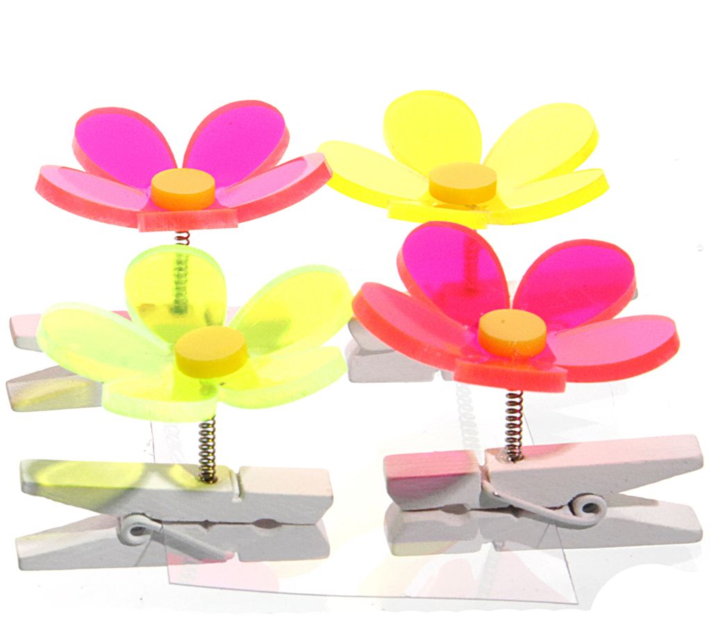 4er Set Dekoklammer Blume Ø 4 cm, Acrylglas & Holz, fluoreszierend, UV-beständig, für Innen & Außen