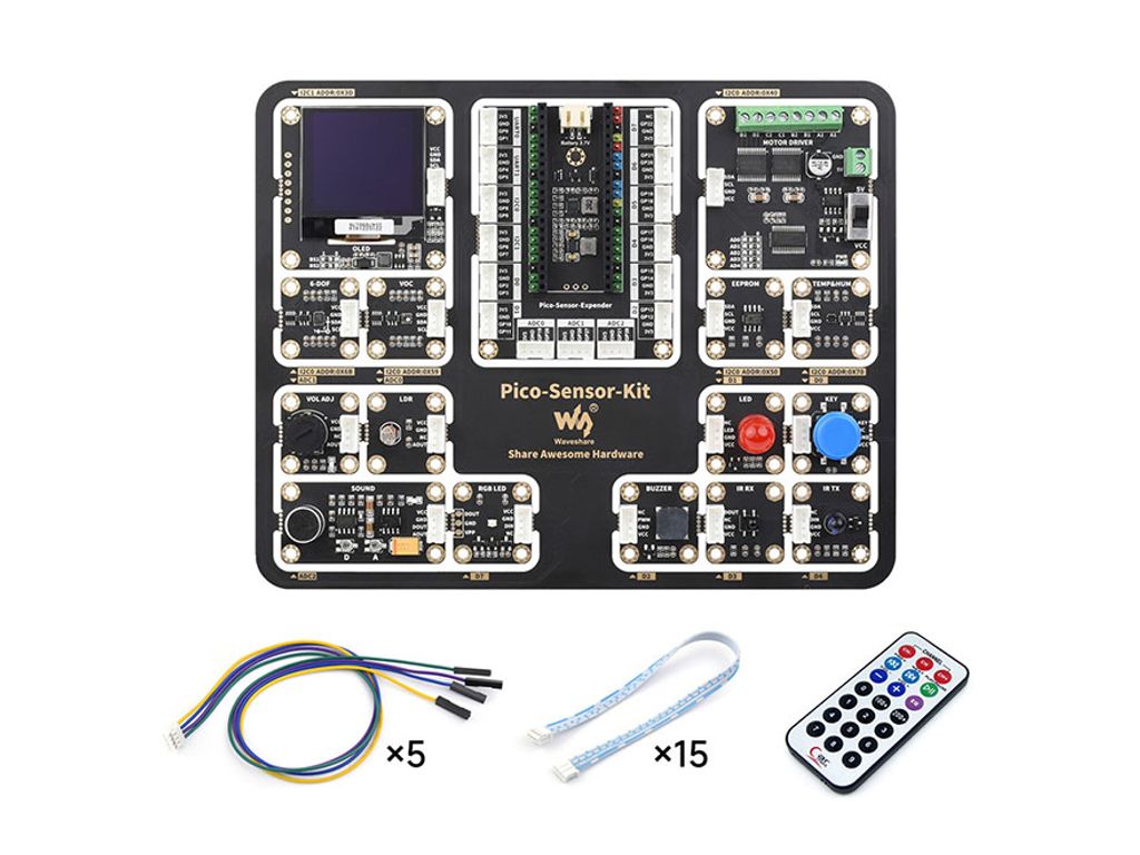 WaveShare Raspberry Pi Pico Entry-Level Sensor Kit - Expansion Board 15 Modules