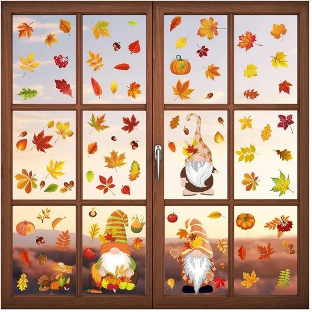 Autocollants fenêtre feuilles d'automne - 120 stickers statiques en PVC