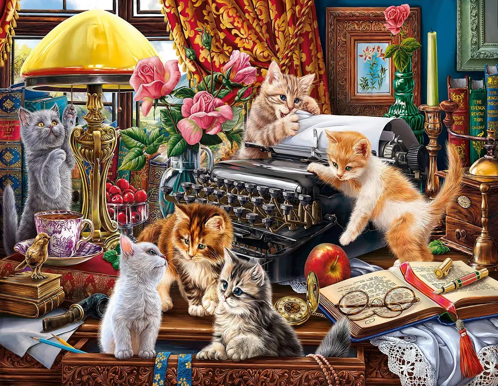 Puzzle Chatons sur le Bureau 1000 pièces XXL aux couleurs éclatantes