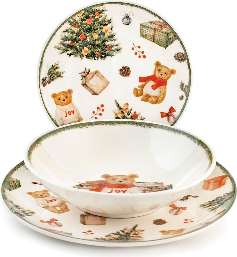 H&h 18-teiliges Teddybär-Weihnachtstischservice