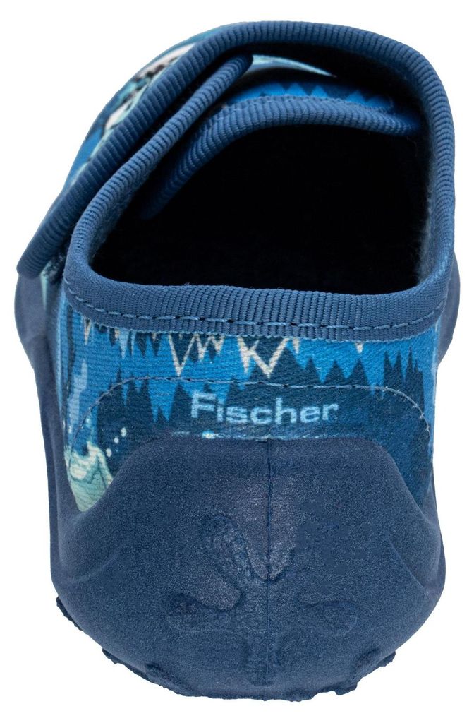 Fischer Kinder Hausschuh blau mit Print rutschfeste Sohle Klettverschluss Boogy, Größe:36 EU, Farbe:Blau
