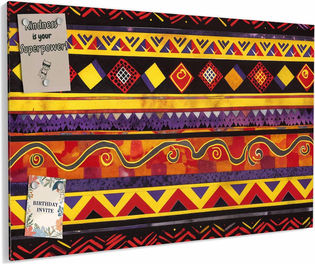 Magnettafel 90x60cm magnetisch & beschreibbar Metall-Board - Ethno Muster Schwarz Rot