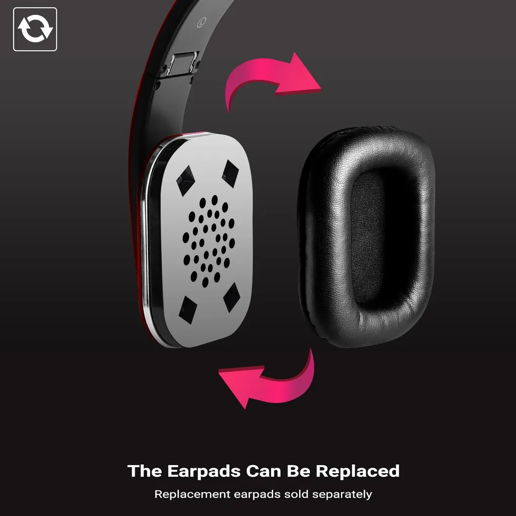 August EP650R Casque Bluetooth NFC rouge avec micro intégré et basses