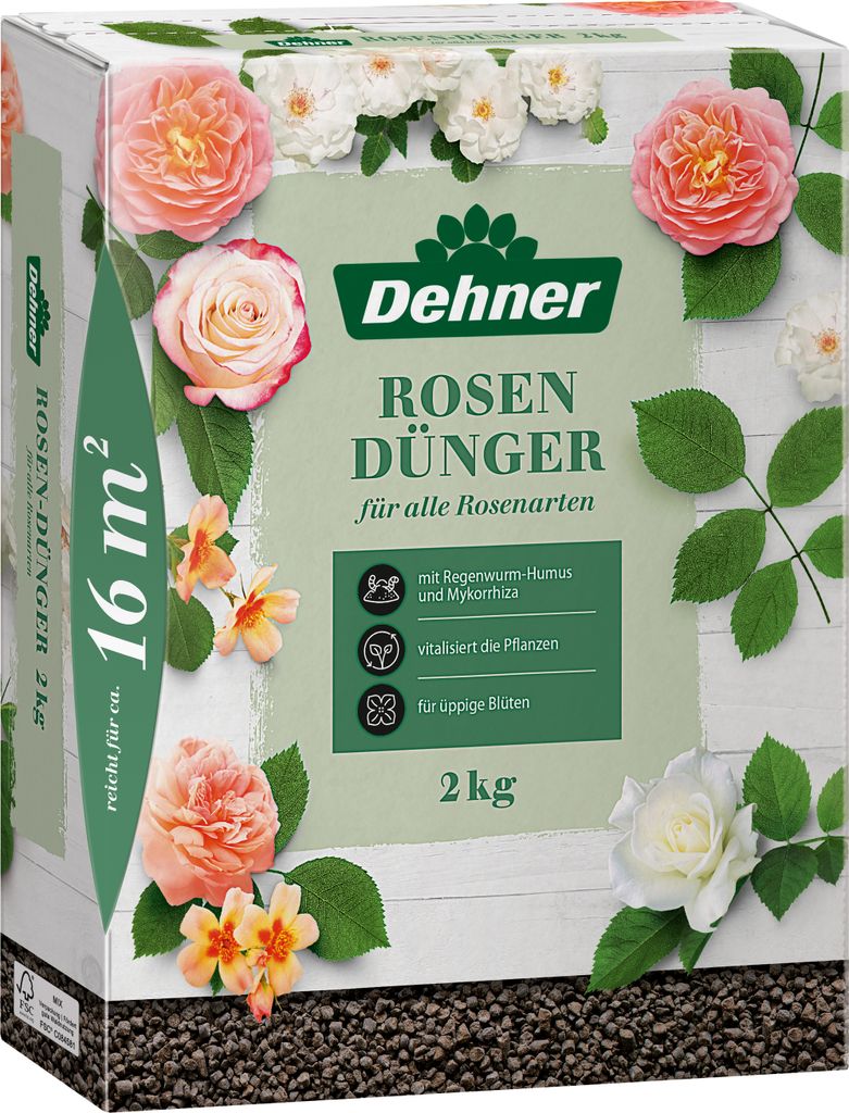 Dehner Rosendünger, hochwertiger Dünger für Rosen, organischer NPK-Dünger, mit Spurennährstoffen, organisch-mineralisch, 2 kg, für ca. 16 qm