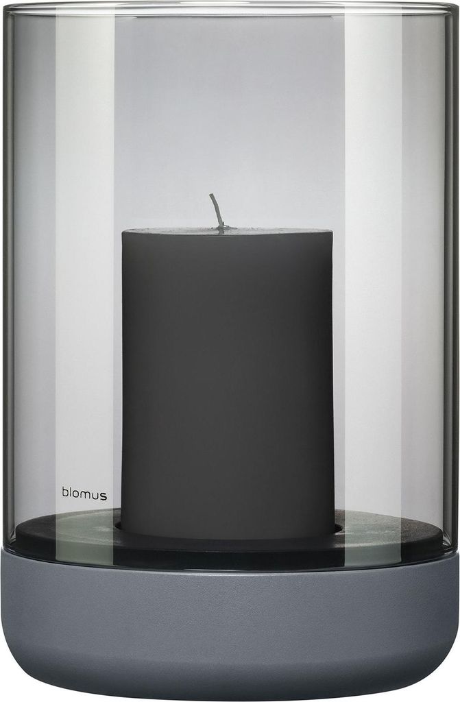 Blomus Calma Windlicht L, Kerzenhalter, Dekolichthalter, Beton / Glas, Steel Gray Smoke, H 22.5 cm, 66231