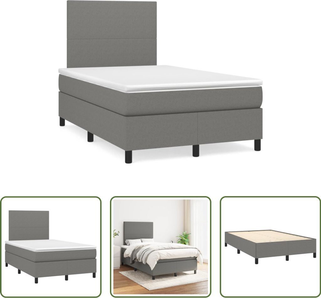 The Living Store Boxspringbett mit Matratze Dunkelgrau 120x190 cm Stoff
