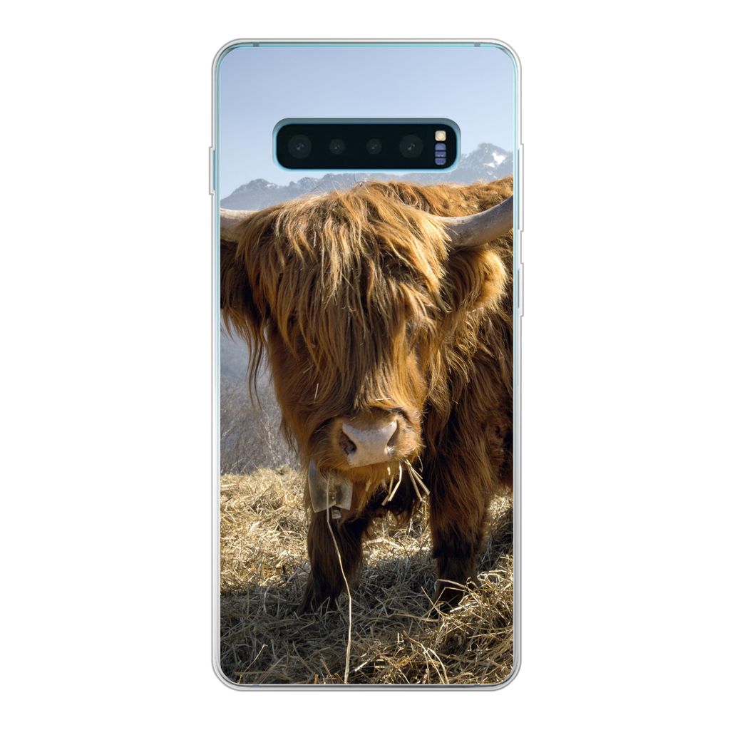 MuchoWow Handyhülle Schutzhülle Hülle für Samsung Galaxy S10 Plus Schottischer Highlander - Berg - Schnee Silikon Softcase Handy Hülle - Sch...