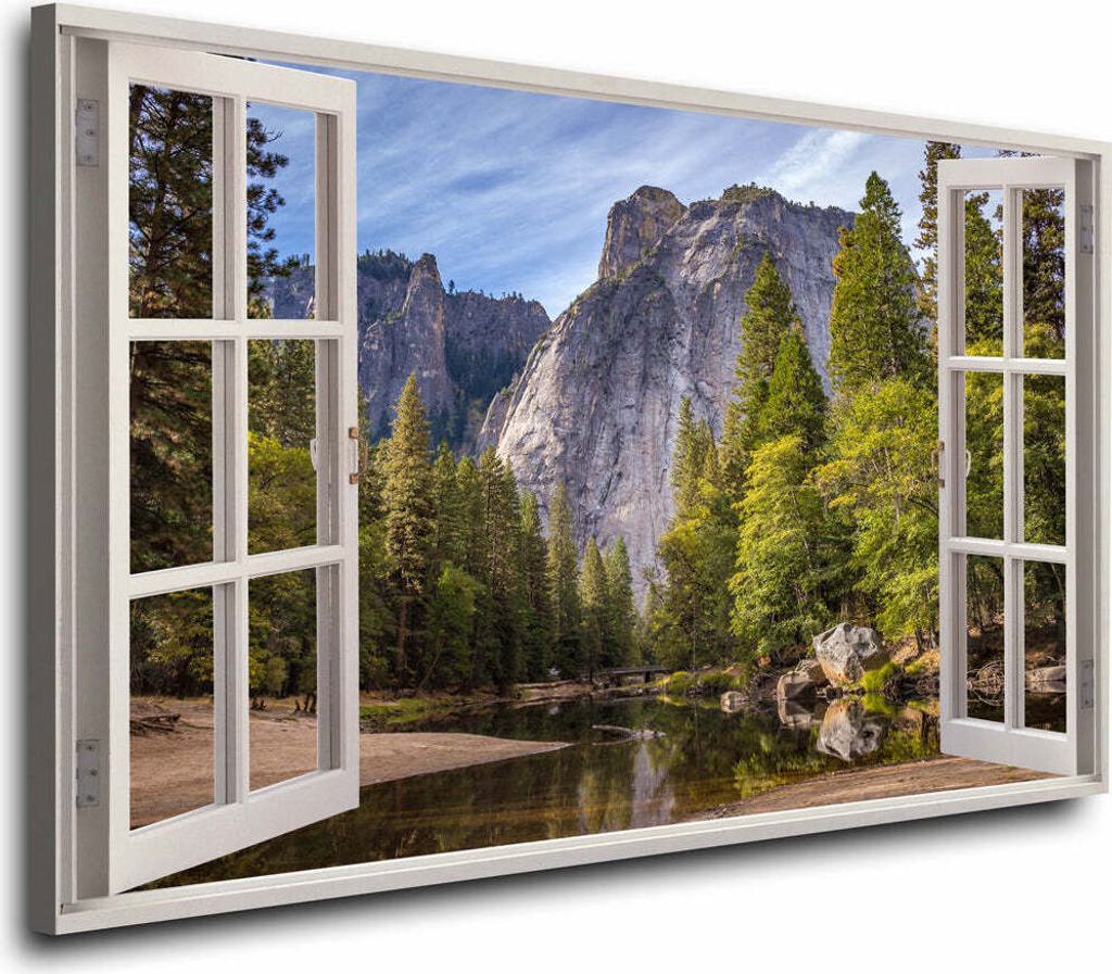 Fenster Natur Mountain Wandbild Leinwandbild Deko Kunst XL: 120x80x4cm