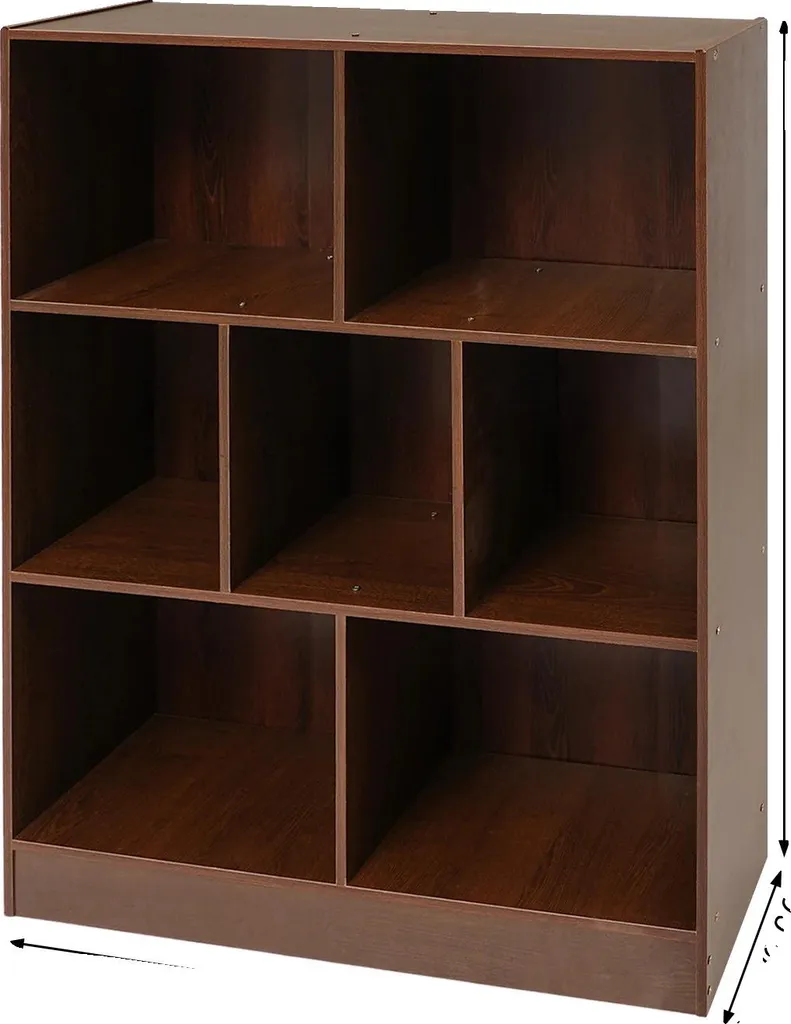 Bibliothèque pour livres et déco chêne foncé 7 niches gain de place