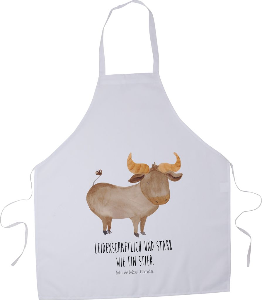 Mr. & Mrs. Panda Schürze Sternzeichen Stier - Weiß - Geschenk, Ochse, Rind, Grill, Küchenschürze, Kochschürze, Kellnerschürze, Geburtstag Mai...