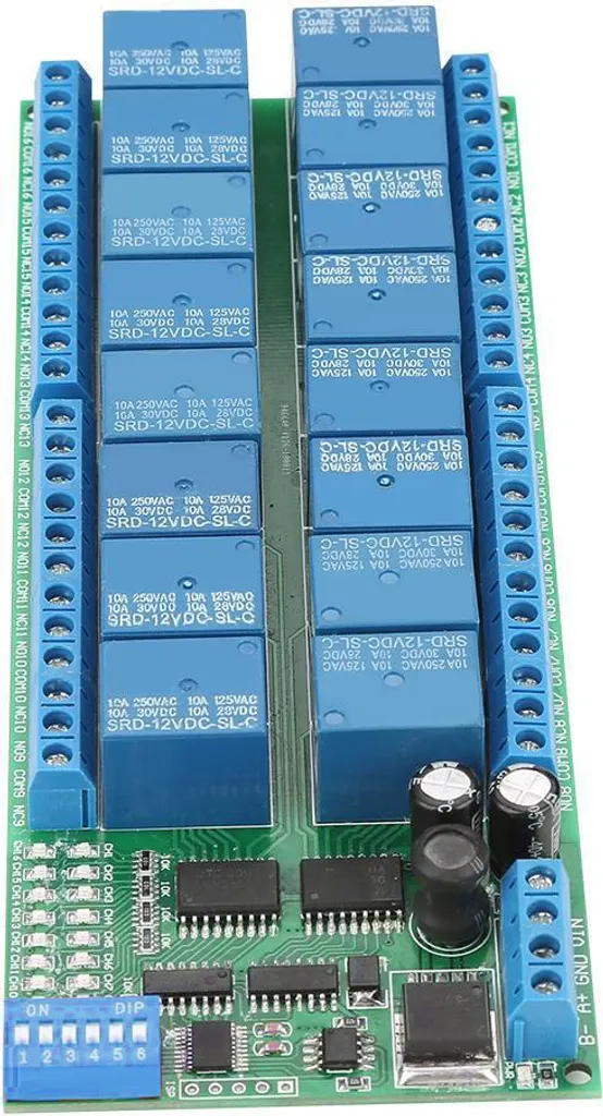Module 16 relais Modbus RTU RS485 12V CC haute performance pour PLC - 5