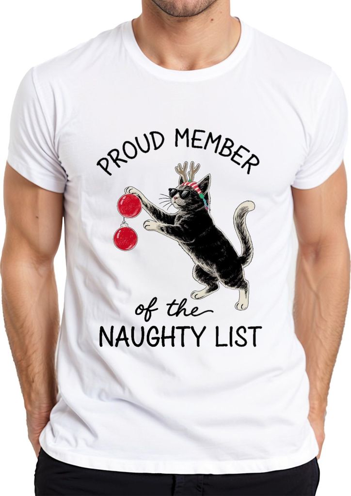 Proud Member of the Naughty List weihnachtskatze katzenliebhaber Herren T-Shirt, Weiß, M