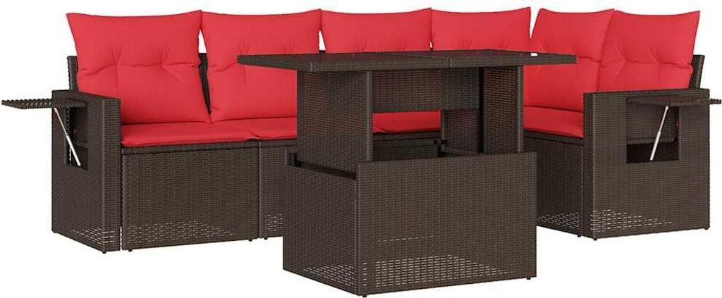 vidaXL 6-teiliges Gartensofa-Set mit Kissen, braun, Polyrattan