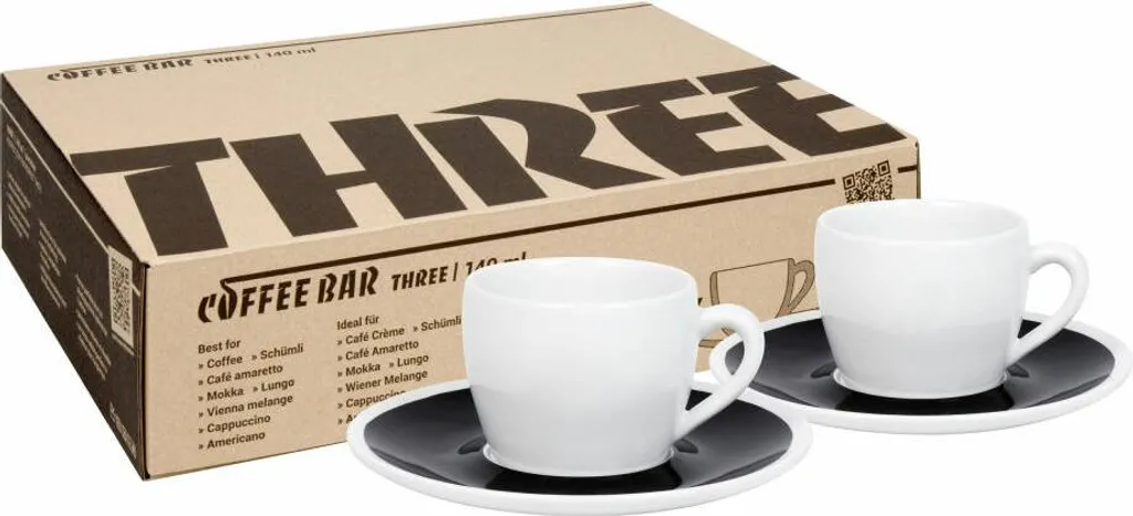 Set 2 Tazzine Könitz Coffee Bar Three 140ml Porcellana Design Nero