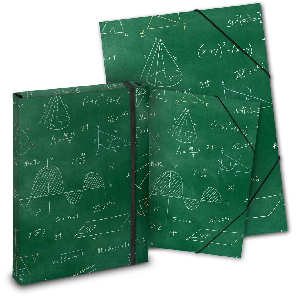 itenga Mappen SET FORMELN 3teilig: Heftbox + Gummizugmappe A4 + Zeichenmappe A3