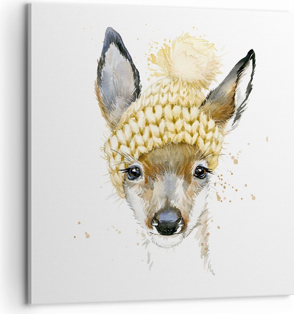 Bild auf Leinwand - Leinwandbild - Tier Hut Hirsch modern - 60x60cm - Wand Bild - Wanddeko - Leinwanddruck - Bilder - Kunstdruck - Wanddekoration -...