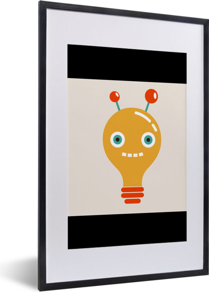 MuchoWow Gerahmtes Poster Roboter - Glühbirne - Gesicht - Antenne - Kinder 40x60 cm - Poster mit Schwarzem Bilderrahmen Wandposter Rahmen Foto B...
