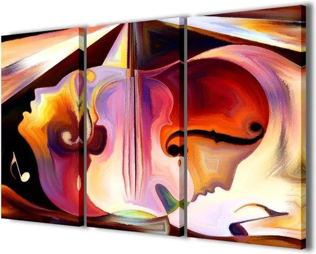 Tableau triptyque abstrait moderne 90x60 cm avec cadre pour salon
