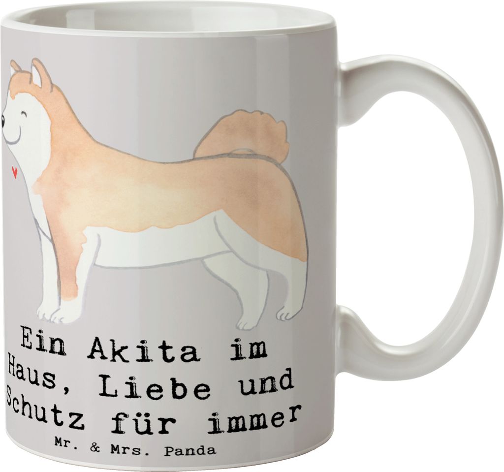Mr. & Mrs. Panda Kaffeetasse Akita Inu Liebe - Grau Pastell - Geschenk, Becher, Hunderassen, treue Hunde, Kaffeebecher, Hunderasse, und Schutz, Hun...