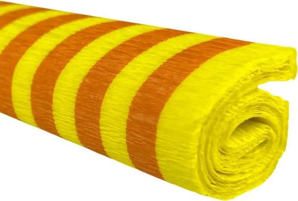 Packung Krepppapier 50 x 200 mm, orangefarbene Streifen auf zitronengelbem Hintergrund, 10 Rollen – TYMOS