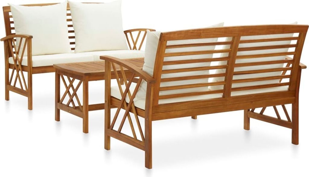 3-tlg. Garten-Lounge-Set mit Auflagen Massivholz Akazie