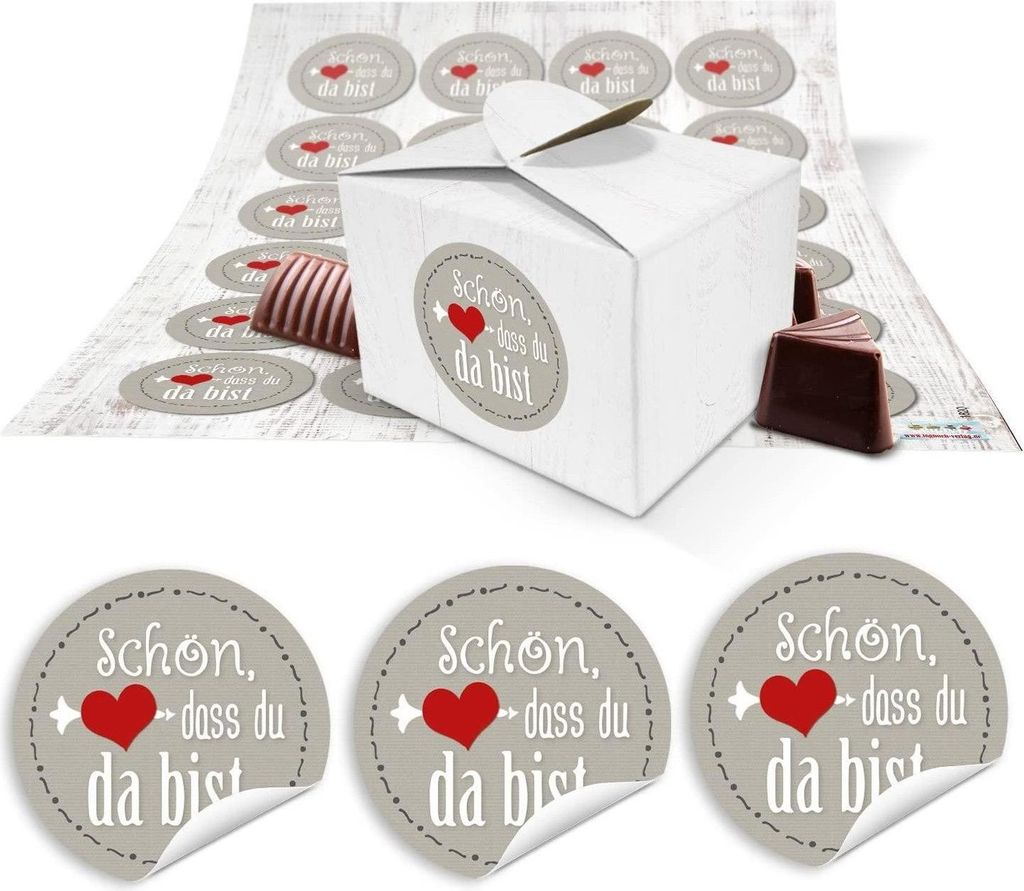 24 kleine SCHÖN DASS DU DA BIST Gastgeschenk give-away Hochzeit Kommunion Taufe Schachtel weiß grau rot Herz Geburtstag Kunden Geschenk verpacken