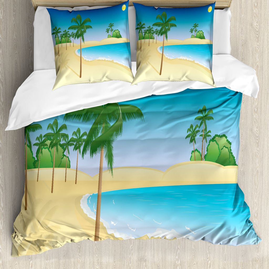 ABAKUHAUS Tropisch Bettbezug Set für Einzelbetten, Palmen und Meer, Milbensicher Allergiker geeignet mit Kissenbezug, 155 cm x 220 cm - 80 x 80 cm...