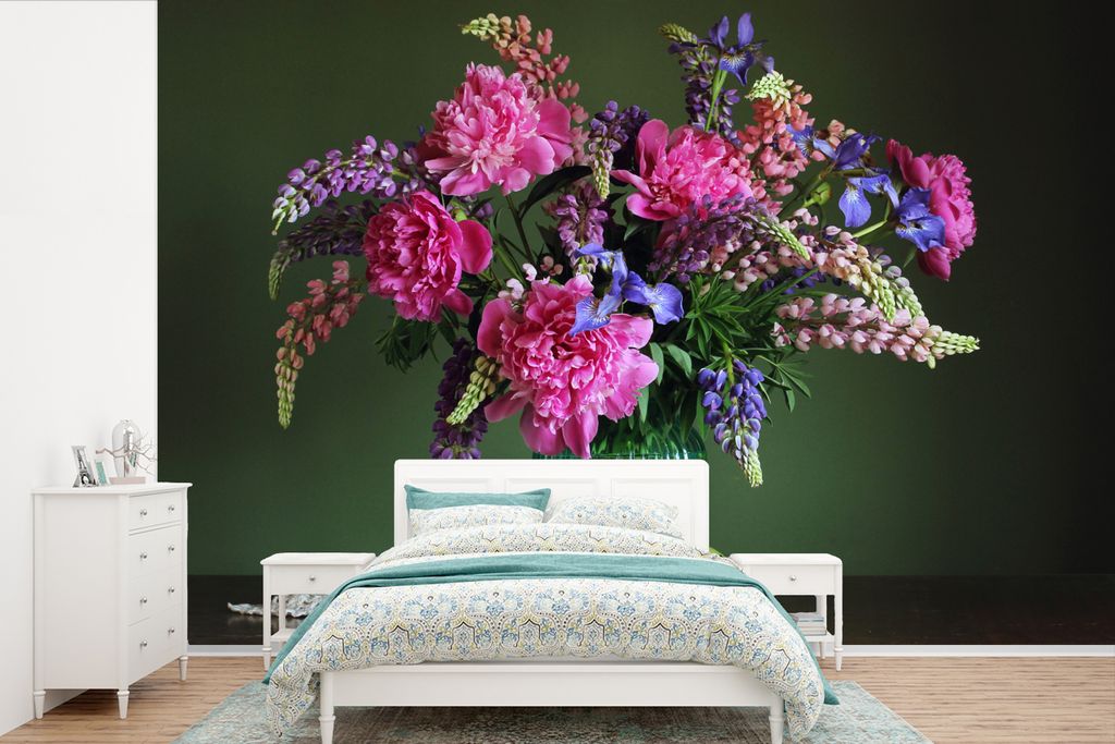 MuchoWow Fototapete für Wohnzimmer oder Schlafzimmer Wandtapete Vinyl Motivtapete Farben - Blumen - Stilleben - 600x400 cm - Vinyltapeten