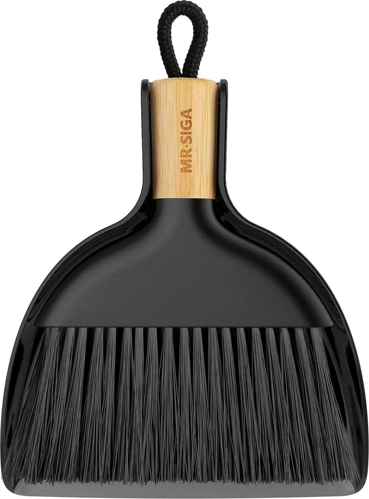 Mini Pelle avec Brosse en Bambou Noir, Design Ergonomique et Durable