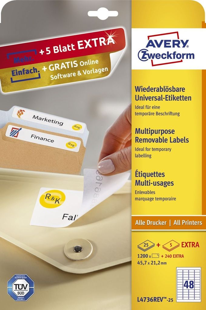 Avery Zweckform L4736REV-25 Étiquettes universelles, 45,7 x Image du produit 