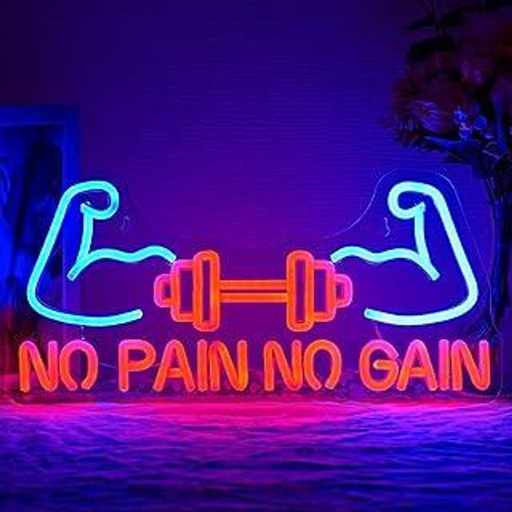 No Pain No Gain Neon Schild für Gym Nachbildung Gym Neon Licht Hantel LED Schild Gewichtheben LED Neon Schilder Muskel Neon Licht Schriftzug für ...