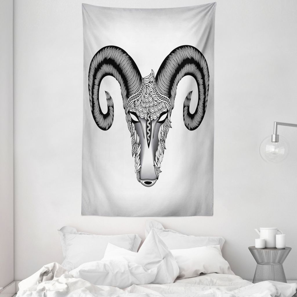 ABAKUHAUS Sternzeichen Widder Wandteppich und Tagesdecke, Kopf des Widders Kunst aus Weiches Mikrofaser Stoff Waschbar ohne Verblassen Digitaldruck...