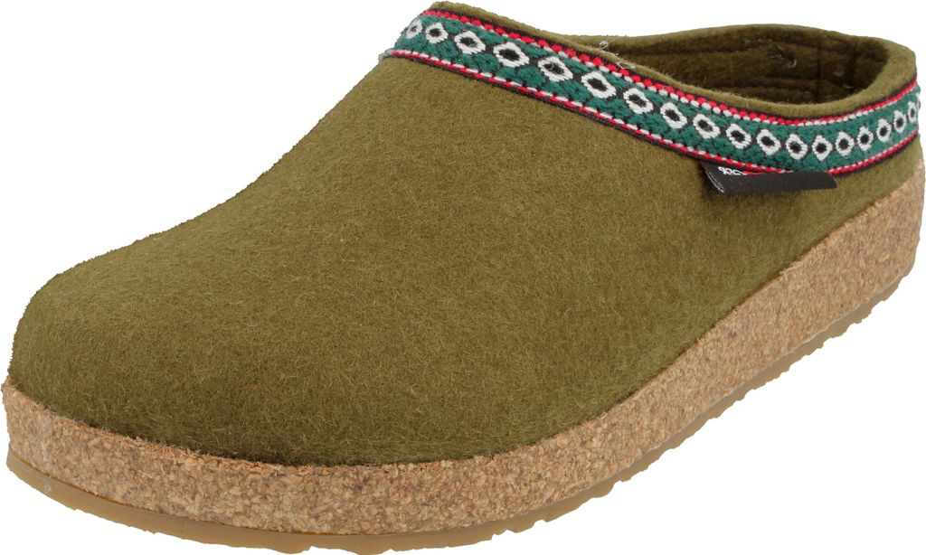 Haflinger Damen Herren Pantoffel Filz mit Azteken Muster Grizzly Franzl 711001, Größe:41 EU, Farbe:Grün