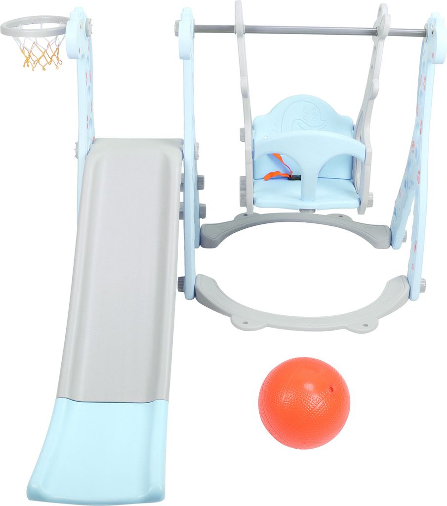 Toddler Climber Swing Set with Basketball Hoop Outdoor Indoor Children Play Slide SetBlue