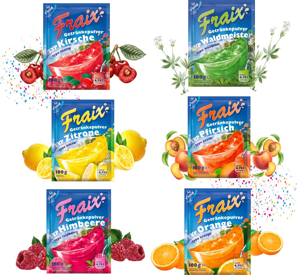 FRAIX Getränkepulver 6 Sorte Mixed Vorteilspack - je 25 Produktbild 