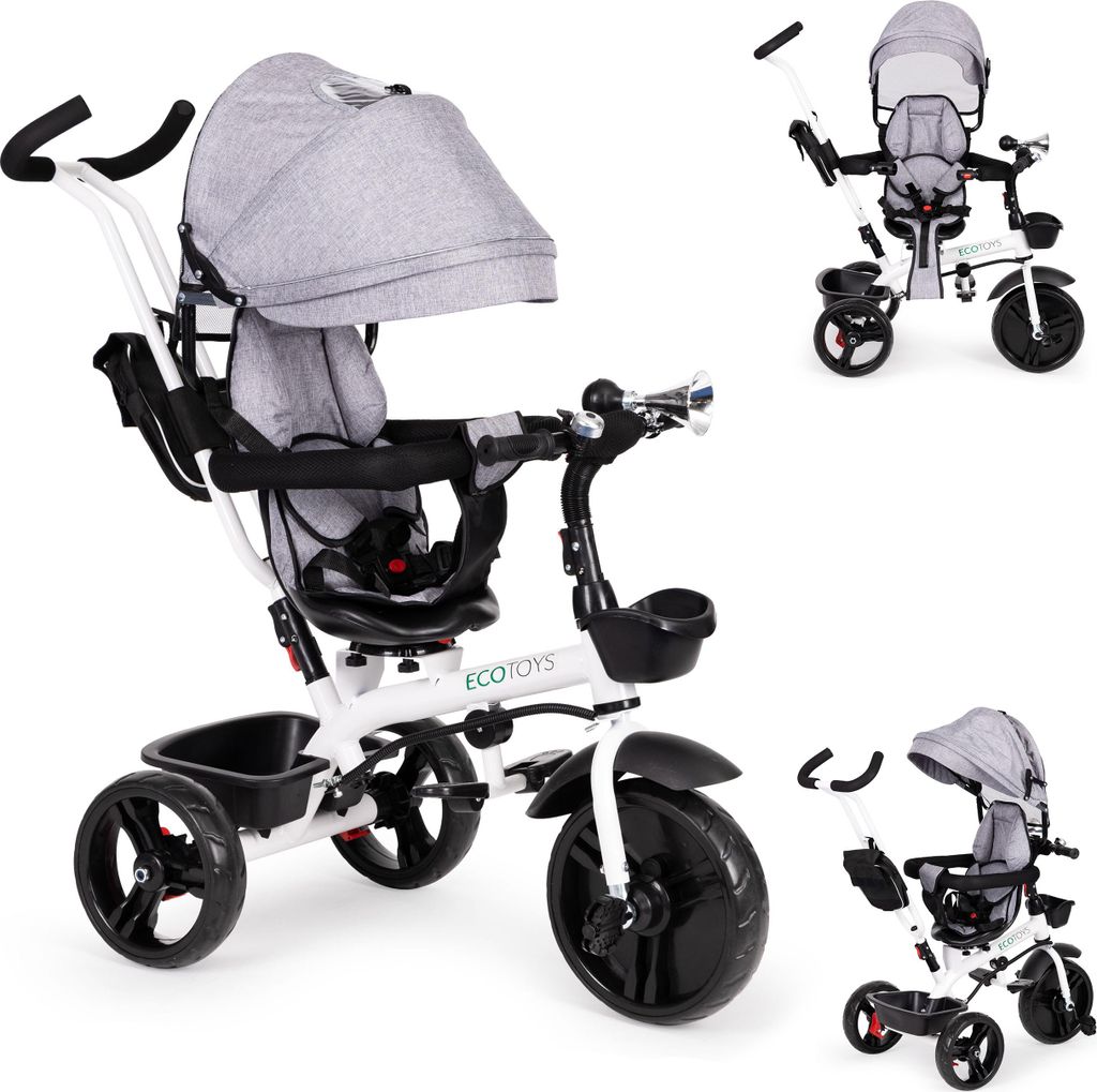 Drehbares Dreirad mit 360°-Verdeck in Grau Produktbild 