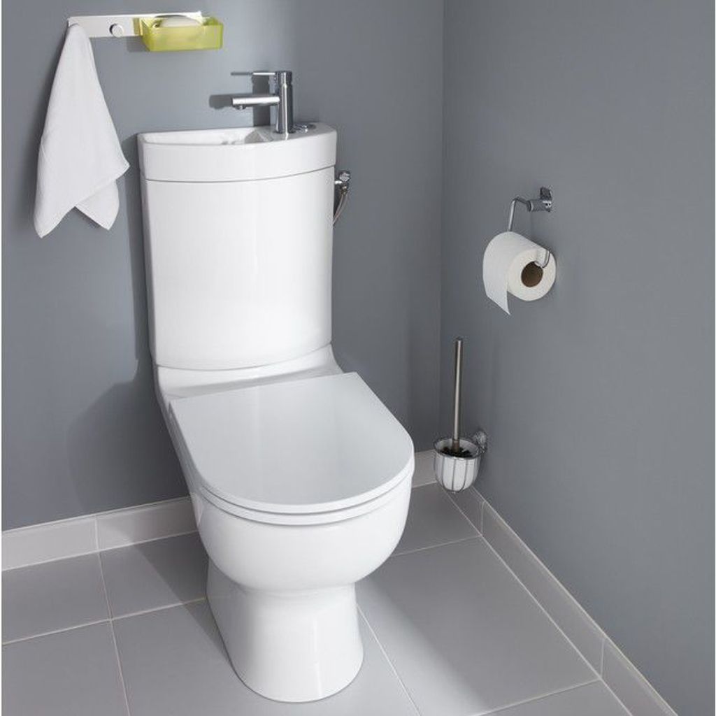 Stand-WC Komplett Set Spülkasten Deckel Toilette WC-Sitz Keramik mit Waschbecken 
