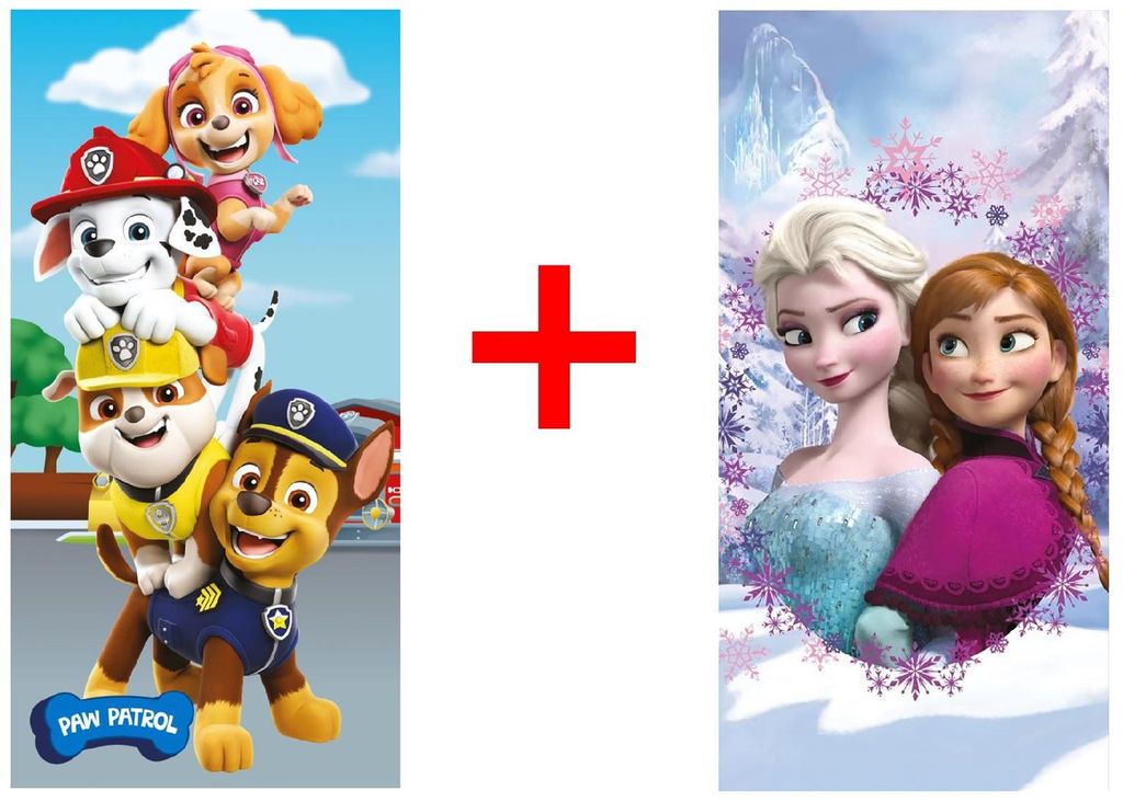 Paw Patrol und Frozen Anna und Elsa, Strandtuch Handtuch, 70 x 140 cm, 2er-Set