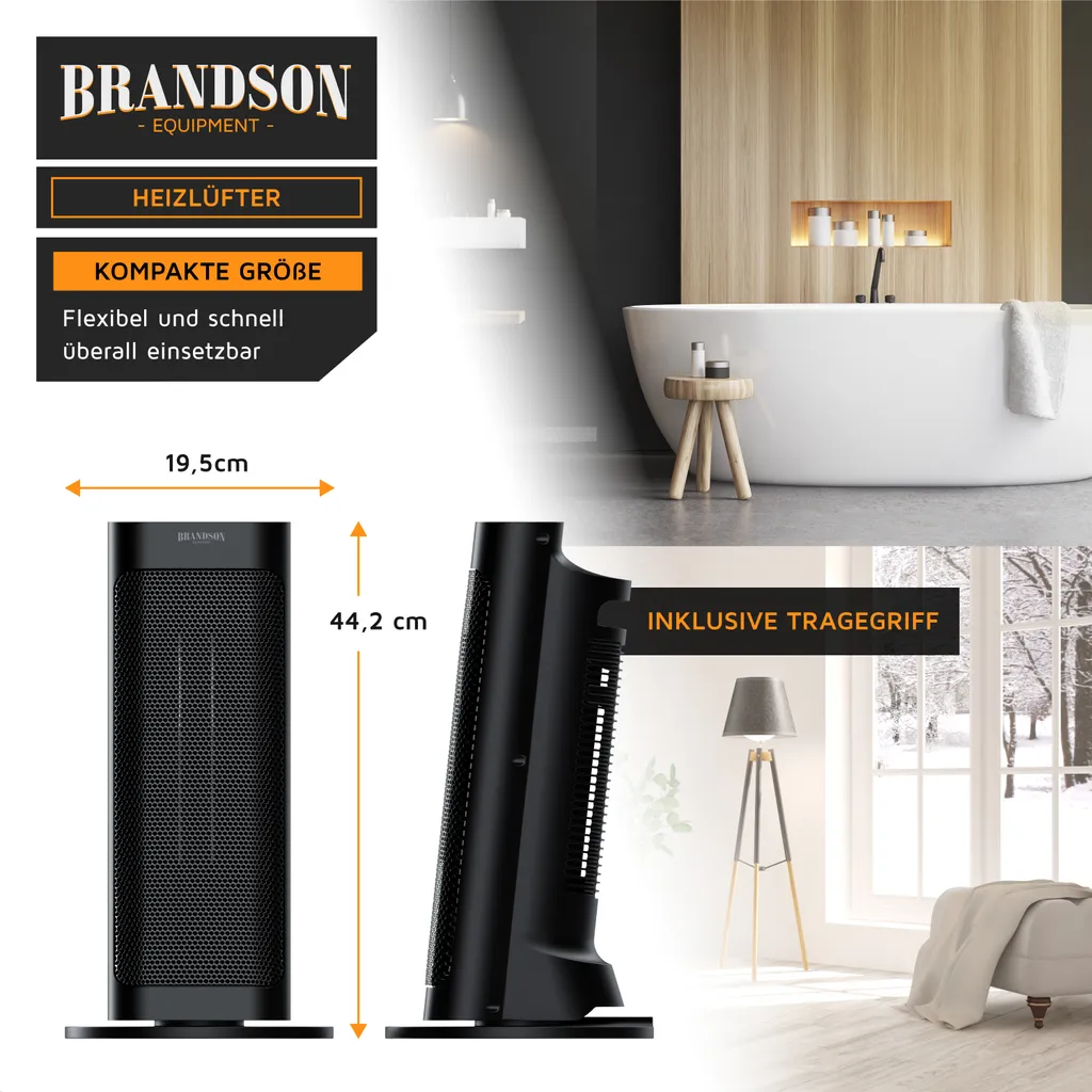 Brandson Radiateur Soufflant 2000W Céramique Noir avec Télécommande