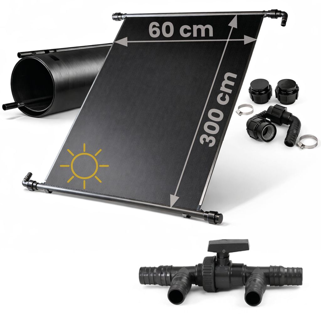 HAF Solarkollektor Poolheizung (2x 300x60cm) – Sonnenenergie für Gartenpool, Heizmatte um 20m³ Wasser mit Solar 6°C zu erwärmen (Mit Solarwei...