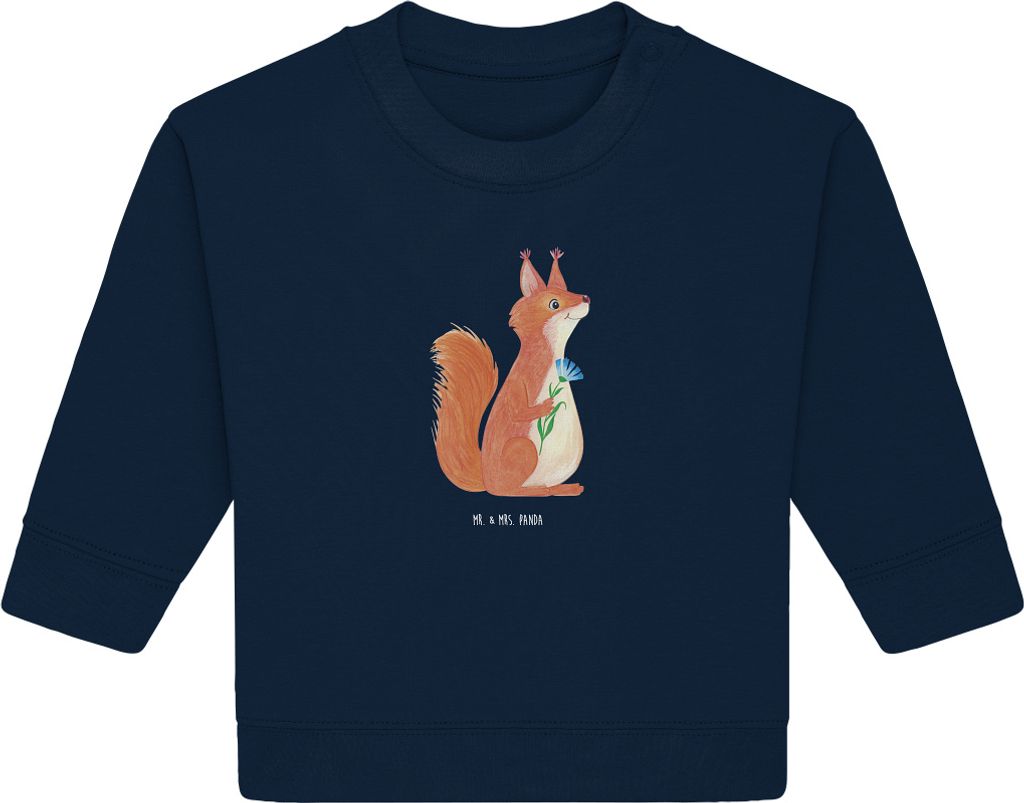 Mr. & Mrs. Panda Organic Baby Pullover Eichhörnchen Blume 12. - 18. Monat - French Navy - Geschenk, Spaß, Lachen, Spruch Positiv, Eichhorn, Lusti...