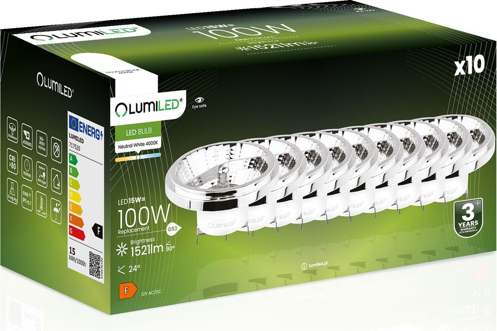 LUMILED LED žiarovky sada 10 žiaroviek AR111 G53 s päticou Obrázok produktu 